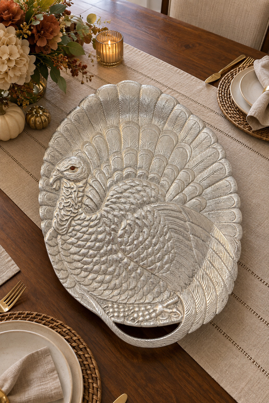 Vintage 1977 Arthur Court Turkey Aluminum Platter 26”